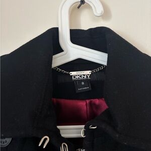 DKNY Women's Black Trench Coat with Burgundy Lining